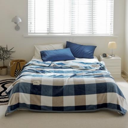 91家纺网 家纺一手货源 找家纺 寐眠 2022秋冬保暖加厚牛奶绒毛毯 蓝大格