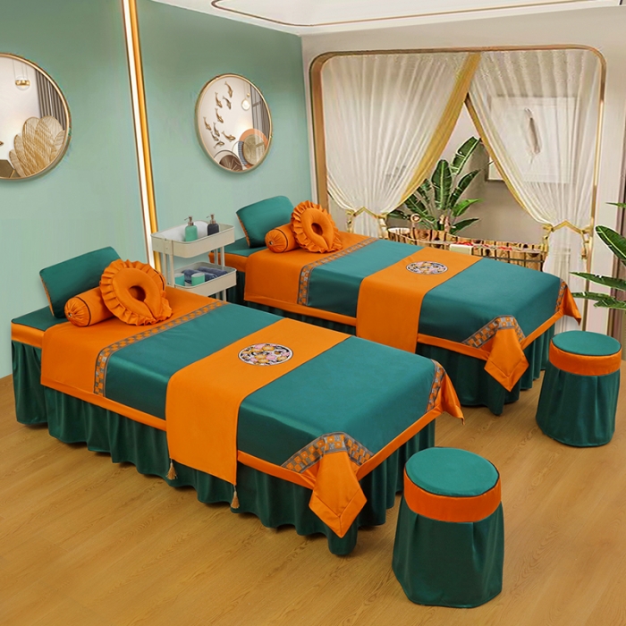 91家纺网 家纺一手货源 找家纺 不打烊家纺2022新款欧洲尼美容床罩系列套件—盛夏光年孔雀蓝