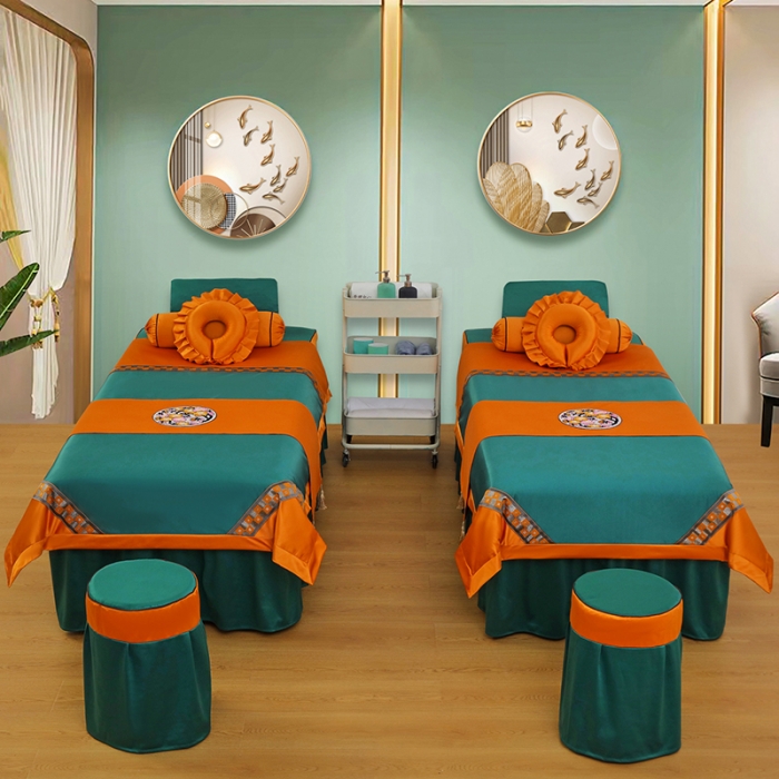 91家纺网 家纺一手货源 找家纺 不打烊家纺2022新款欧洲尼美容床罩系列套件—盛夏光年孔雀蓝