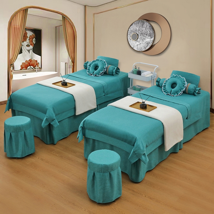 91家纺网 家纺一手货源 找家纺 不打烊家纺 2022新款美容床罩系列套件—宽边款 宽边款-湖蓝