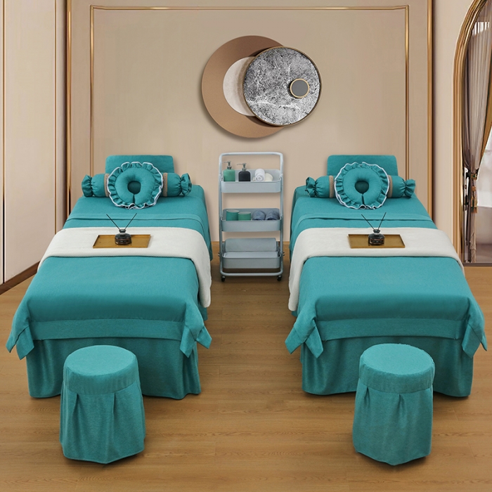 91家纺网 家纺一手货源 找家纺 不打烊家纺 2022新款美容床罩系列套件—宽边款 宽边款-湖蓝