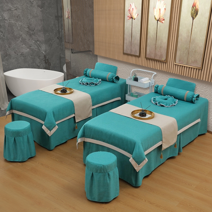 91家纺网 家纺一手货源 找家纺 不打烊家纺2022新款美容床罩系列套件—风华绝代 湖蓝