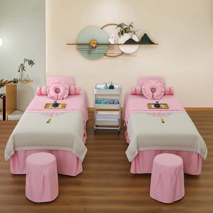 91家纺网 家纺一手货源 找家纺 不打烊家纺 2022新款美容床罩系列套件—锦绣中华 粉色