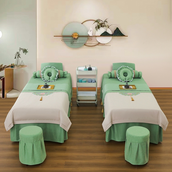 91家纺网 家纺一手货源 找家纺 不打烊家纺 2022新款美容床罩系列套件—锦绣中华 绿色