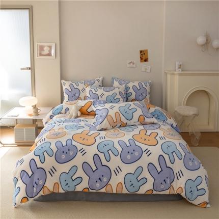 91家纺网 家纺一手货源 找家纺 （总）棉眠 2022新款卡通牛奶绒四件套