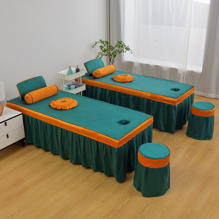 91家纺网 家纺一手货源 找家纺 不打烊家纺 2025新款欧洲尼美容床罩系列套件—墨绿款 花好月圆孔雀蓝