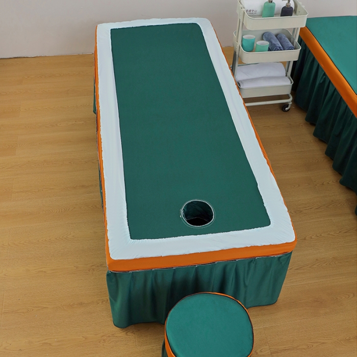 91家纺网 家纺一手货源 找家纺 不打烊家纺 2025新款欧洲尼美容床罩系列套件—墨绿款 花好月圆孔雀蓝