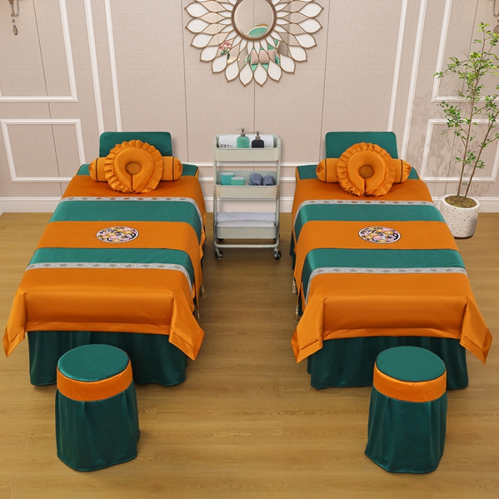 91家纺网 家纺一手货源 找家纺 不打烊家纺 2025新款欧洲尼美容床罩系列套件—墨绿款 洛丽塔孔雀蓝