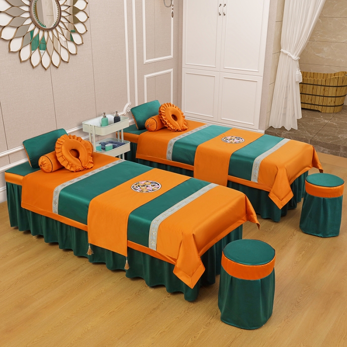 91家纺网 家纺一手货源 找家纺 不打烊家纺 2025新款欧洲尼美容床罩系列套件—墨绿款 洛丽塔孔雀蓝