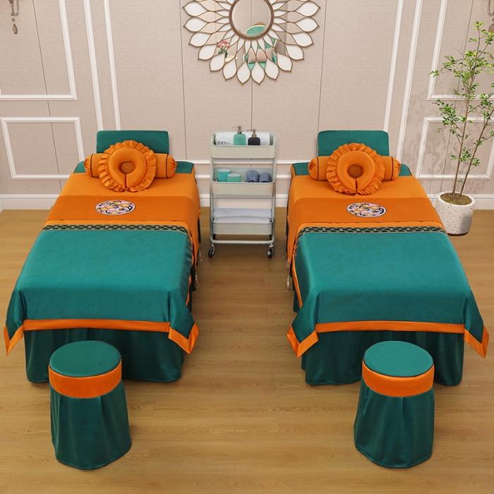 91家纺网 家纺一手货源 找家纺 不打烊家纺 2025新款欧洲尼美容床罩系列套件—墨绿款 清风靓颖孔雀蓝