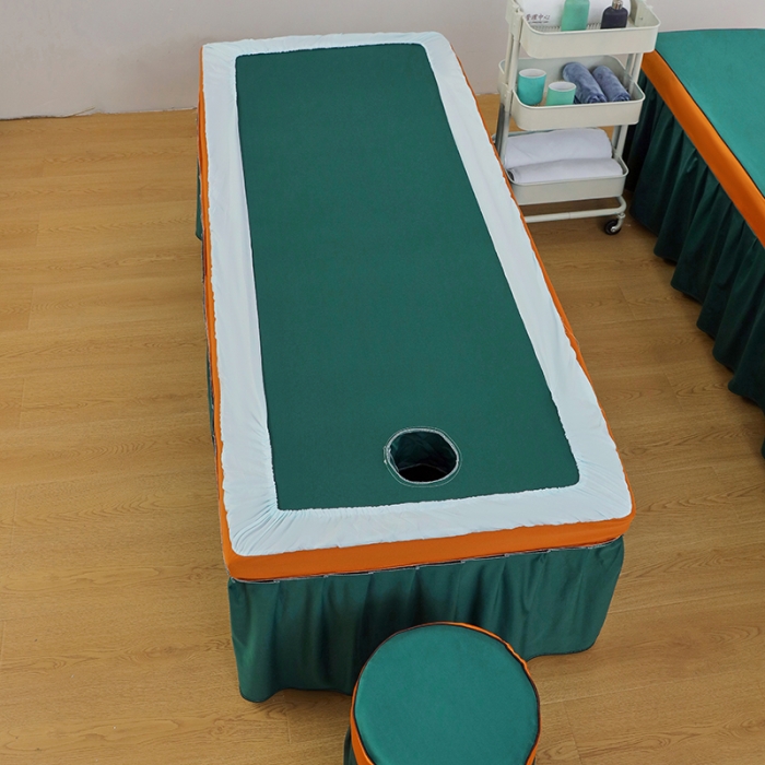 91家纺网 家纺一手货源 找家纺 不打烊家纺 2025新款欧洲尼美容床罩系列套件—墨绿款 清风靓颖孔雀蓝