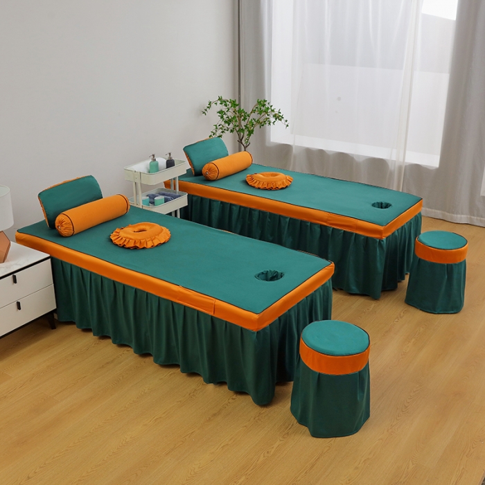 91家纺网 家纺一手货源 找家纺 不打烊家纺 2025新款欧洲尼美容床罩系列套件—墨绿款 清风靓颖孔雀蓝