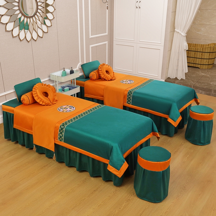 91家纺网 家纺一手货源 找家纺 不打烊家纺 2025新款欧洲尼美容床罩系列套件—墨绿款 清风靓颖孔雀蓝