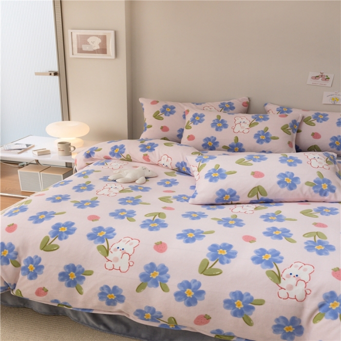 91家纺网 家纺一手货源 找家纺 棉眠 2022新款卡通牛奶绒四件套 洛可可-粉