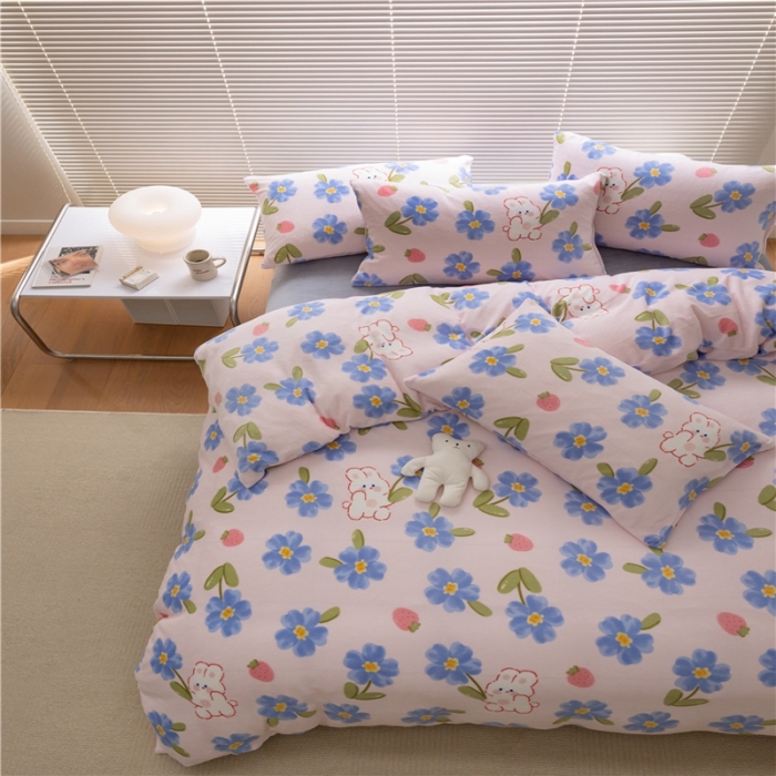 91家纺网 家纺一手货源 找家纺 棉眠 2022新款卡通牛奶绒四件套 洛可可-粉