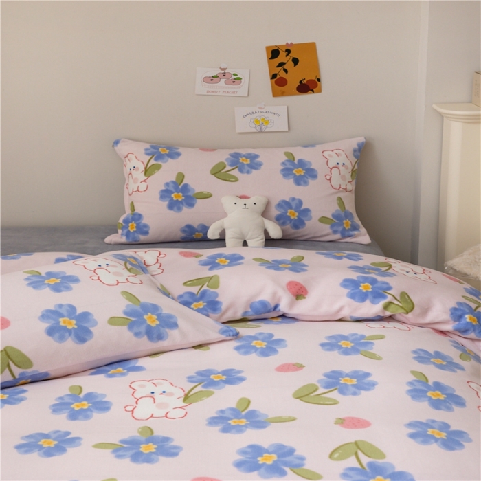 91家纺网 家纺一手货源 找家纺 棉眠 2022新款卡通牛奶绒四件套 洛可可-粉