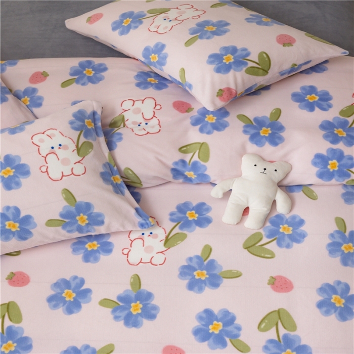 91家纺网 家纺一手货源 找家纺 棉眠 2022新款卡通牛奶绒四件套 洛可可-粉