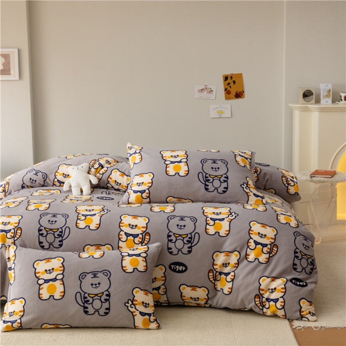 91家纺网 家纺一手货源 找家纺 棉眠 2022新款卡通牛奶绒四件套 跳跳虎-灰