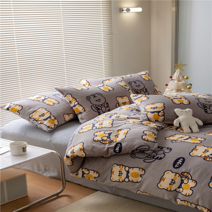 91家纺网 家纺一手货源 找家纺 棉眠 2022新款卡通牛奶绒四件套 跳跳虎-灰