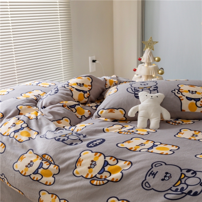 91家纺网 家纺一手货源 找家纺 棉眠 2022新款卡通牛奶绒四件套 跳跳虎-灰