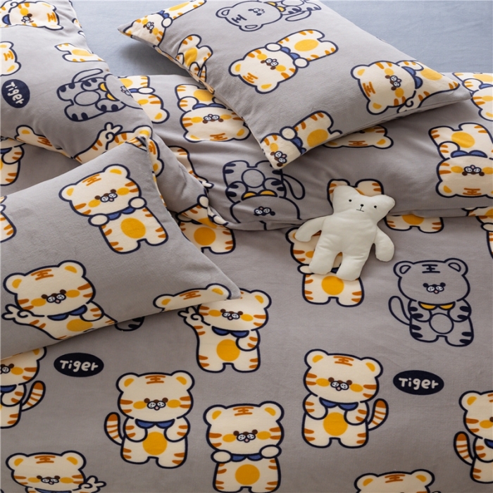 91家纺网 家纺一手货源 找家纺 棉眠 2022新款卡通牛奶绒四件套 跳跳虎-灰