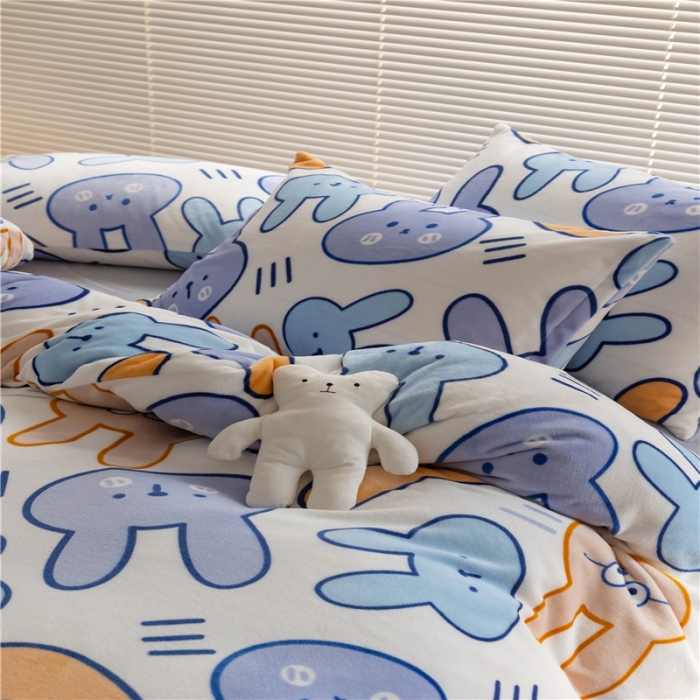 91家纺网 家纺一手货源 找家纺 棉眠 2022新款卡通牛奶绒四件套 兔奇-白