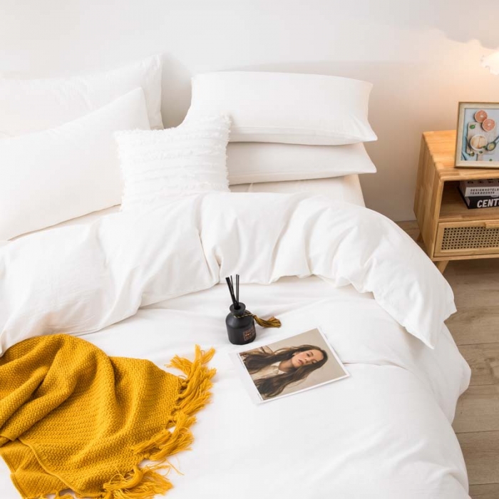 91家纺网 家纺一手货源 找家纺 (总) 柠萌家居 2022新款全棉色织水洗棉无印风四件套