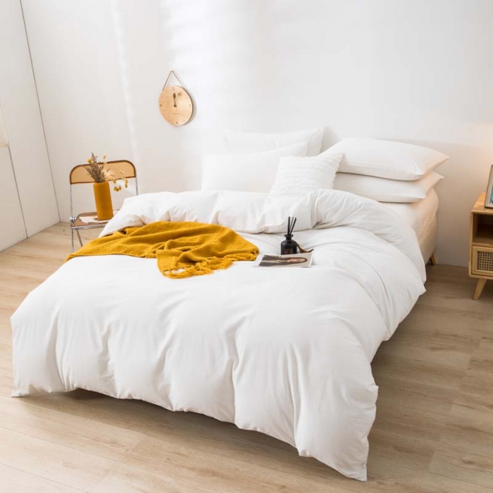 91家纺网 家纺一手货源 找家纺 (总) 柠萌家居 2022新款全棉色织水洗棉无印风四件套