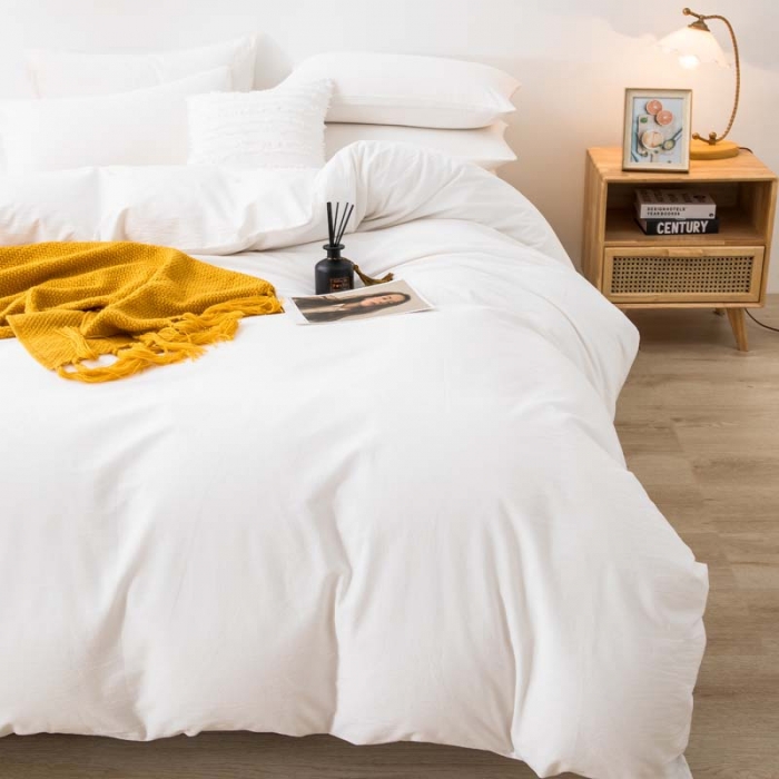 91家纺网 家纺一手货源 找家纺 (总) 柠萌家居 2022新款全棉色织水洗棉无印风四件套