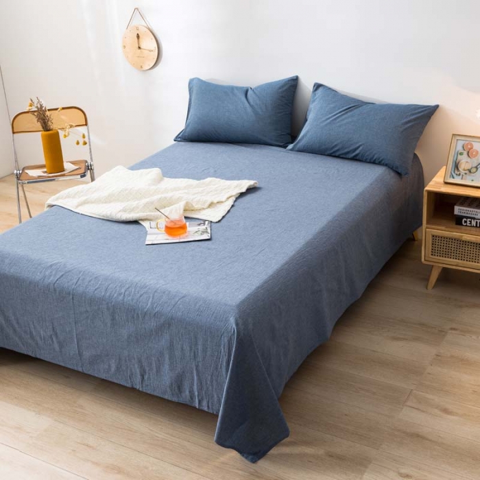 91家纺网 家纺一手货源 找家纺 柠萌家居 2022新款全棉色织水洗棉无印风四件套 牛仔蓝