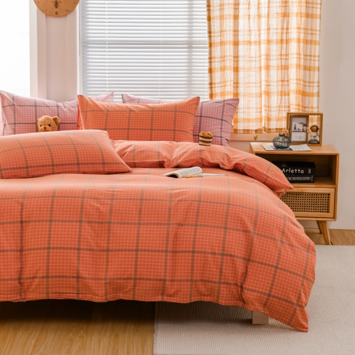 91家纺网 家纺一手货源 找家纺 柠萌家居 2022新款全棉色织水洗棉无印风四件套 瓦尔桔