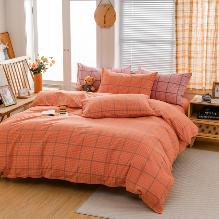 91家纺网 家纺一手货源 找家纺 柠萌家居 2022新款全棉色织水洗棉无印风四件套 瓦尔桔