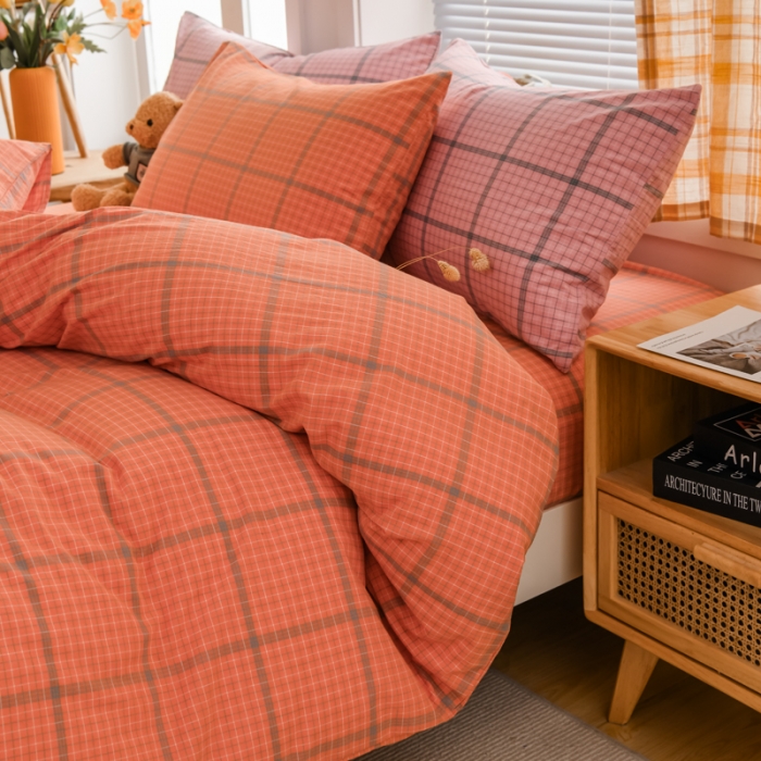 91家纺网 家纺一手货源 找家纺 柠萌家居 2022新款全棉色织水洗棉无印风四件套 瓦尔桔