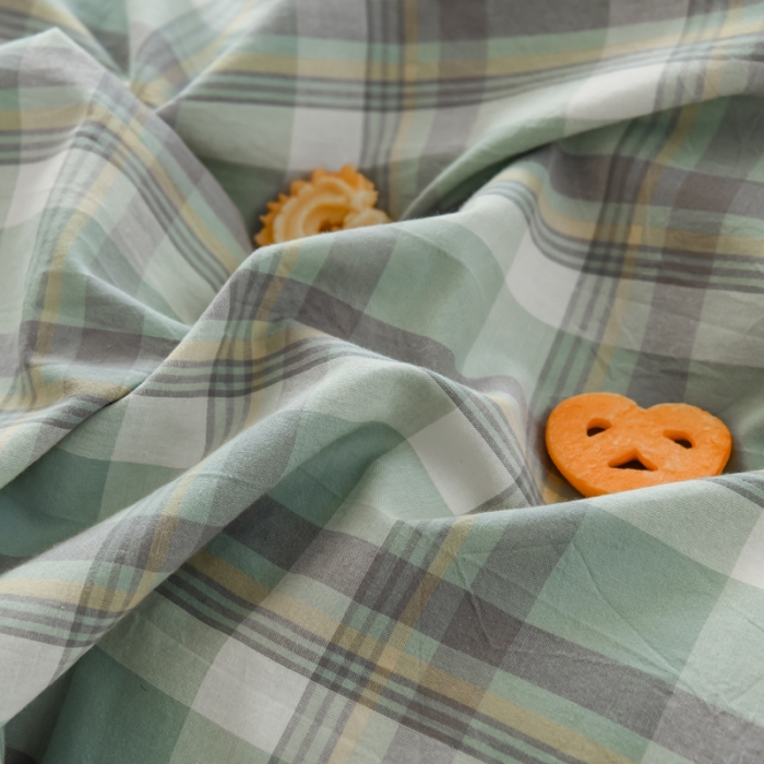 91家纺网 家纺一手货源 找家纺 柠萌家居 2022新款全棉色织水洗棉无印风四件套 遇见绿格