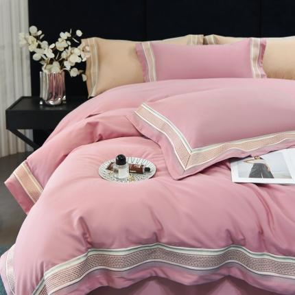 榻尚 秋冬新款纯棉抗菌轻磨毛刺绣四件套 伊卡芙-豆沙