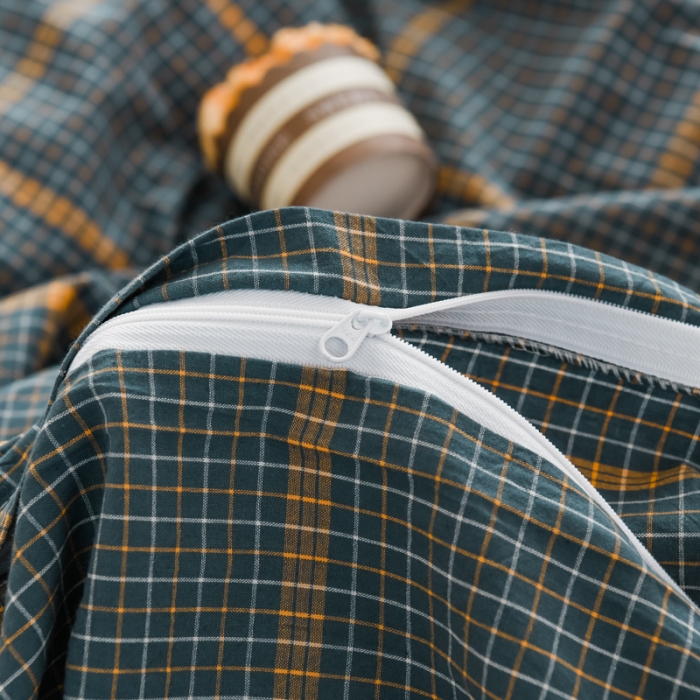 91家纺网 家纺一手货源 找家纺 柠萌家居 2022新款全棉色织水洗棉无印风四件套 瓦尔灰