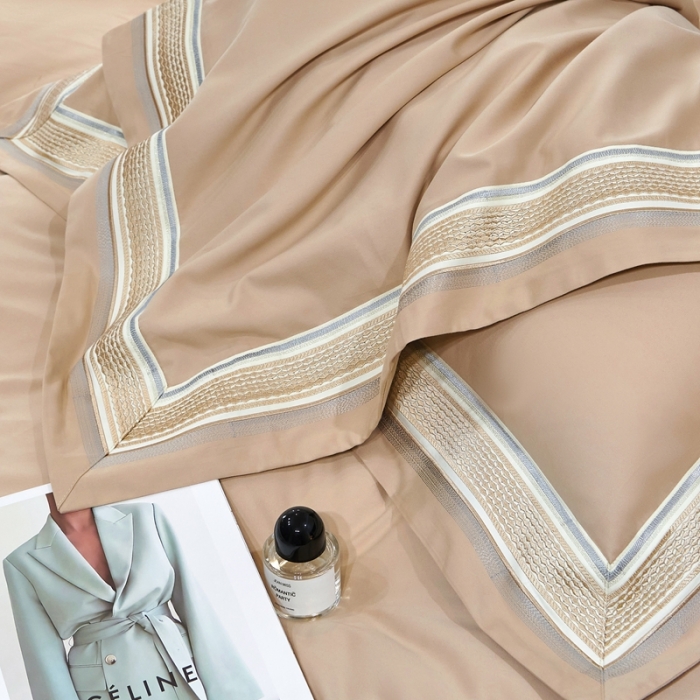 91家纺网 家纺一手货源 找家纺 榻尚 秋冬新款纯棉抗菌轻磨毛刺绣四件套 伊卡芙-香槟