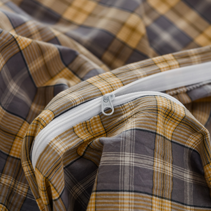 91家纺网 家纺一手货源 找家纺 柠萌家居 2022新款全棉色织水洗棉无印风四件套 芳华灰