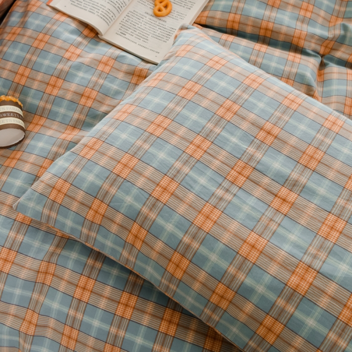 91家纺网 家纺一手货源 找家纺 柠萌家居 2022新款全棉色织水洗棉无印风四件套 芳华绿