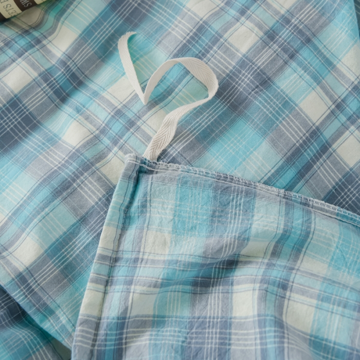 91家纺网 家纺一手货源 找家纺 柠萌家居 2022新款全棉色织水洗棉无印风四件套 简爱绿格