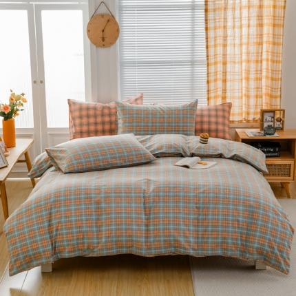 91家纺网 家纺一手货源 找家纺 (总) 柠萌家居 2022新款全棉色织水洗棉无印风四件套