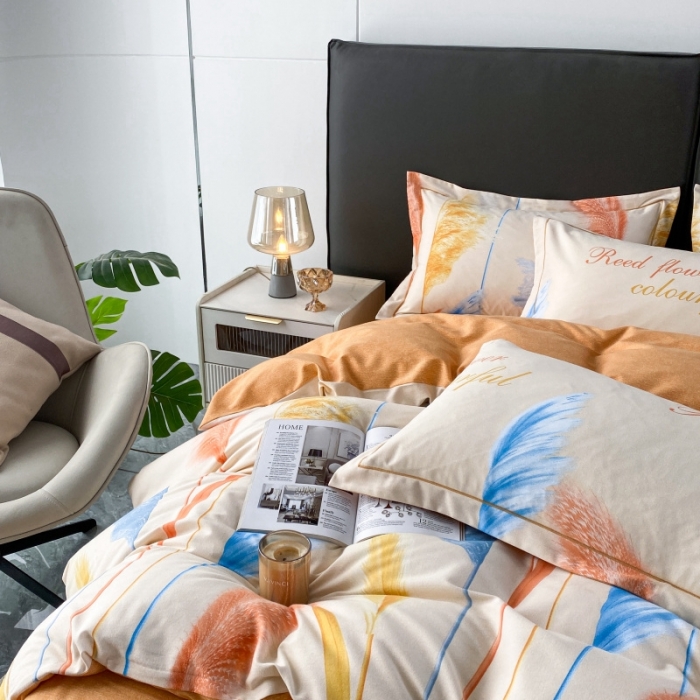 91家纺网 家纺一手货源 找家纺 棉生活  2022新款铂金全棉磨毛系列AB版设计）幸运草 桔