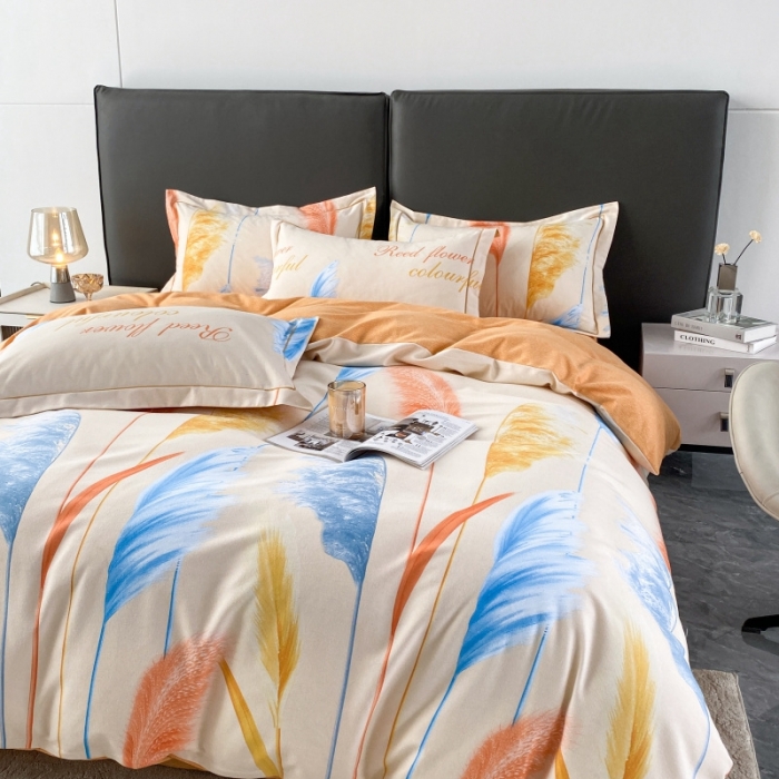 91家纺网 家纺一手货源 找家纺 棉生活  2022新款铂金全棉磨毛系列AB版设计）幸运草 桔