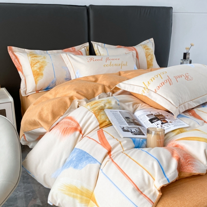 91家纺网 家纺一手货源 找家纺 棉生活  2022新款铂金全棉磨毛系列AB版设计）幸运草 桔