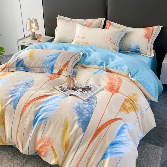 91家纺网 家纺一手货源 找家纺 棉生活  2022新款铂金全棉磨毛系列AB版设计）幸运草 蓝