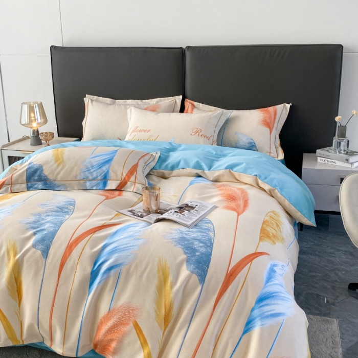 91家纺网 家纺一手货源 找家纺 棉生活  2022新款铂金全棉磨毛系列AB版设计）幸运草 蓝