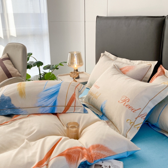 91家纺网 家纺一手货源 找家纺 棉生活  2022新款铂金全棉磨毛系列AB版设计）幸运草 蓝