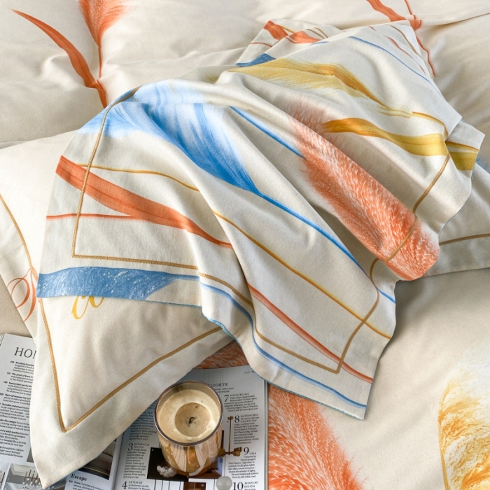 91家纺网 家纺一手货源 找家纺 棉生活  2022新款铂金全棉磨毛系列AB版设计）幸运草 蓝