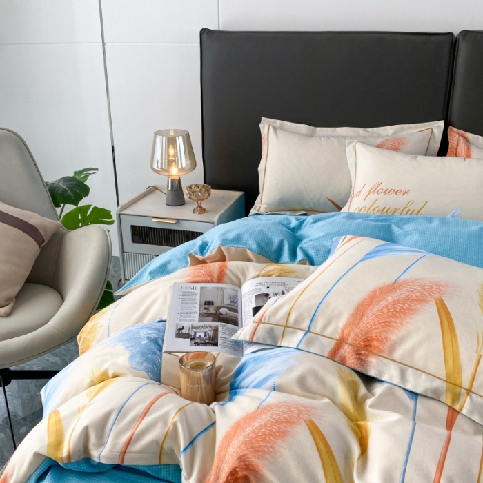 91家纺网 家纺一手货源 找家纺 棉生活  2022新款铂金全棉磨毛系列AB版设计）幸运草 蓝