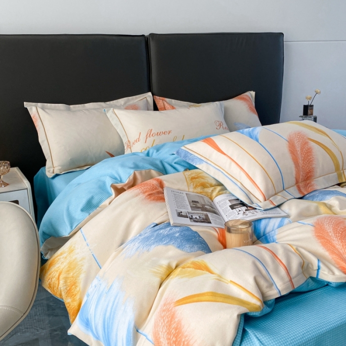 91家纺网 家纺一手货源 找家纺 棉生活  2022新款铂金全棉磨毛系列AB版设计）幸运草 蓝